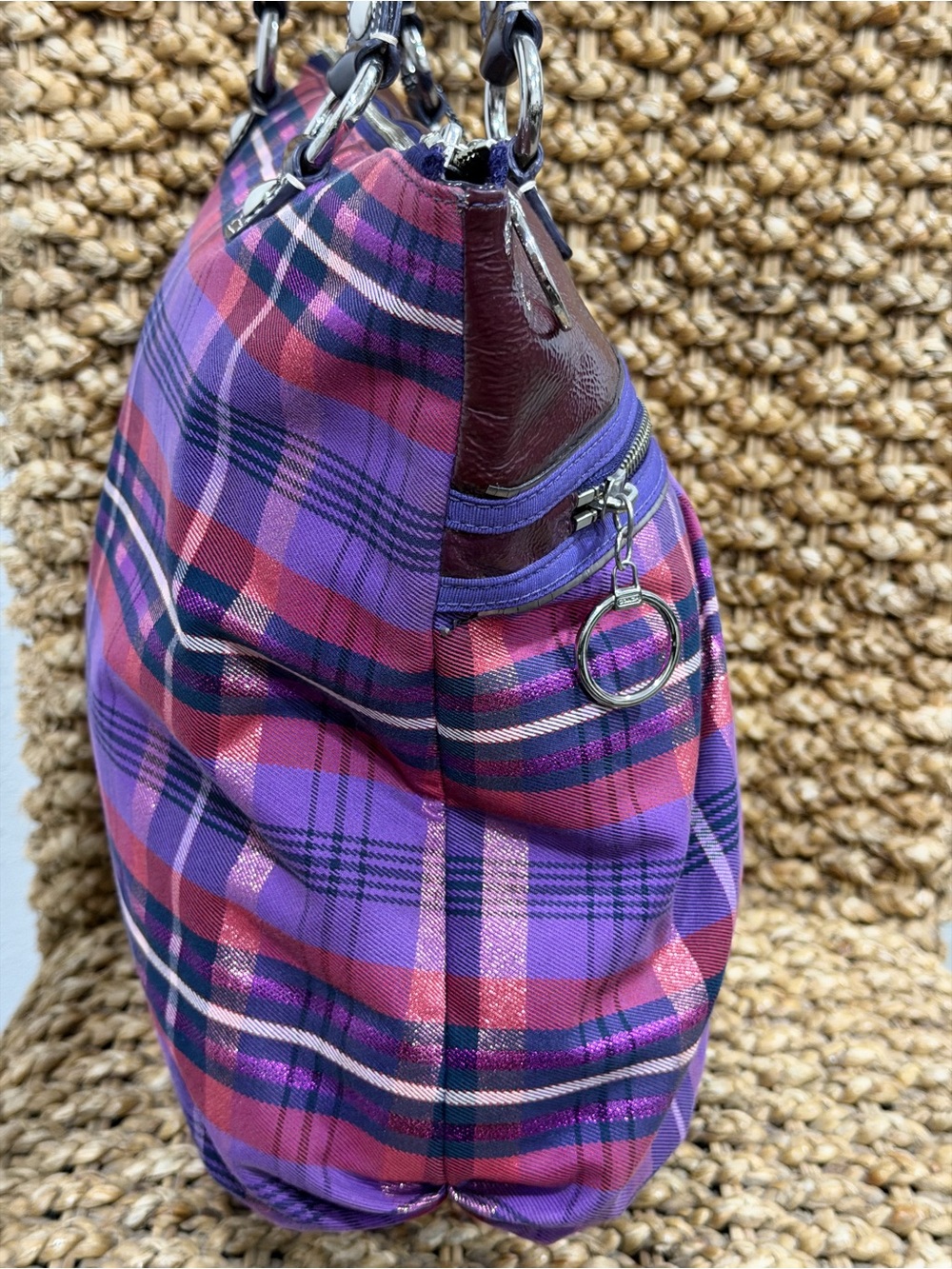 Coach Poppy Tartan Plaid Glam Tote Bag - Picture 4 of 11